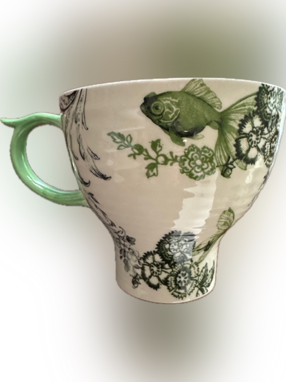 ANTHROPOLOGIE MENAGERIE MUG FISH GREEN CREAM LOU ROTA XL 24 OZ like new 48207724